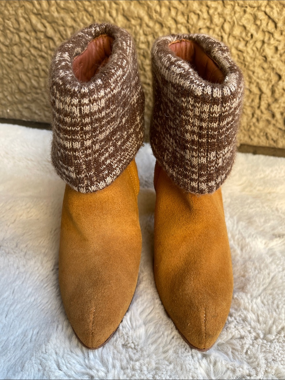 Rachel Comey Suede Ankle Booties with Knit Cuffs in tan Size 8
